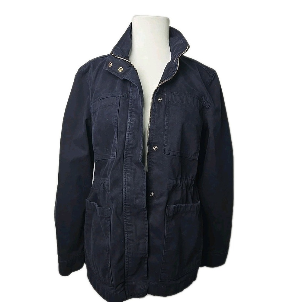 Gloria Vanderbilt Navy Blue Canvas Cotton Anorak Utility Field Jacket Small S